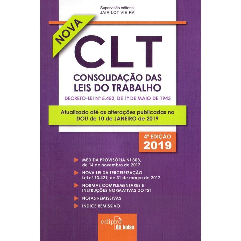 Colecao Edipro De Bolso Clt Consolidacao Das Leis Do Trabalho 2827