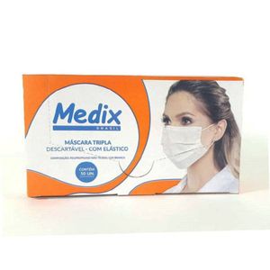 MASCARA CIRURGICA DESCARTAVEL MEDIX TRIPLA COM ELASTICO 50UN