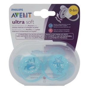 CHUPETA PHILIPS AVENT ULTRA SOFT AZUL DECORADA 0 A 6 2UN