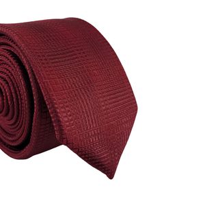 Gravata Slim Jacquard Poliéster Vinho Com Listras Desenhadas