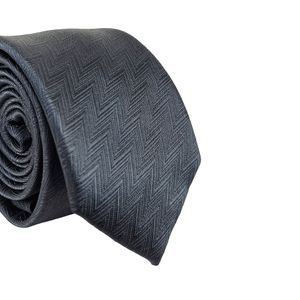 Gravata Slim Jacquard Poliéster Preta Zigue-Zague