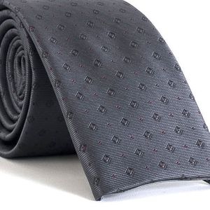 Gravata Slim Bico Quadrado Com Desenhos Geométricos Em Poliéster Cinza Textura Small 3