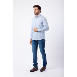 Camisa camelo m/l bordado punho Azul