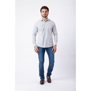 Camisa camelo m/l bordado punho Cinza