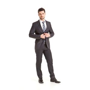Terno Slim Fit Risca Giz Super 120 100% Lã Cinza
