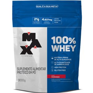 WHEY 100% MAX TITANIUM MORANGO REFIL 900G