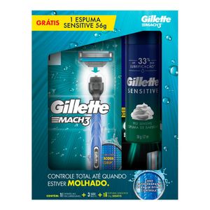 KIT GILLETTE MACH3 APARELHO+3CARGAS+ESPUMA DE BARBEAR 5
