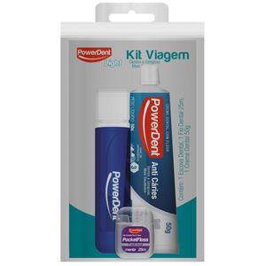 KIT PARA VIAGEM POWERDENT ESCOVA DENTAL+FIO DENTAL 25M+CREME