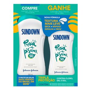 SUNDOWN KIT PROTETOR SOLAR PRAIA E PISCINA 200ML FPS50+ 120M