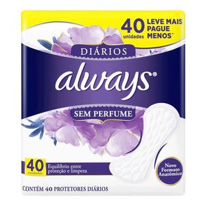 PROTETOR DIARIO ALWAYS SEM PERFUME 40UN