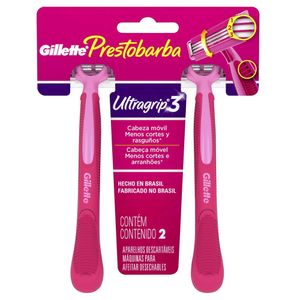 APARELHO PRESTOBARBA 3 ULTRAGRIP CABEÇA MOVEL FEMININO 2UN