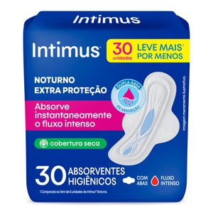 ABSORVENTE INTIMUS NOTURNO COBERTURA SECA COM ABAS 30UN