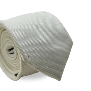 Gravata Tradicional Com Desenhos Geométricos Em Seda Pura Swarovski Branco Textura Small