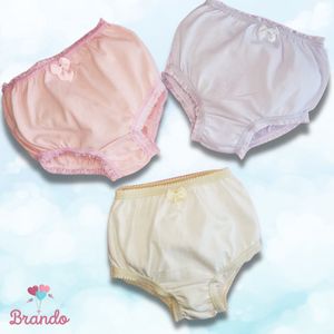 Calcinha Brando Infantil Lisa Com Laço 27 Kit C/3