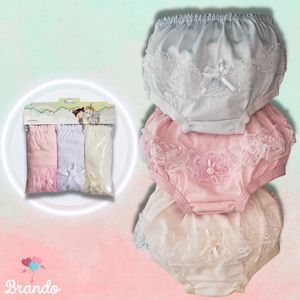 Calcinha Brando Infantil Com Renda e Aplique 21 Kit C/3