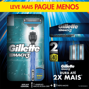 KIT GILLETTE MACH3 APARELHO+2CARGAS