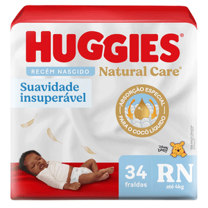 FRALDA HUGGIES NATURAL CARE RECEM NASCIDO RN 34UN
