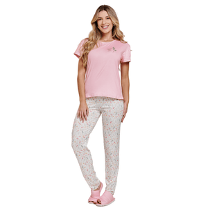 Pijama Manga Suedy Floral Cia Do Corpo PJ5736