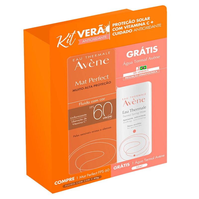 KIT AVENE VERAO MAT PERFECT FLUIDO COM COR FPS60+ AGUA TERMA