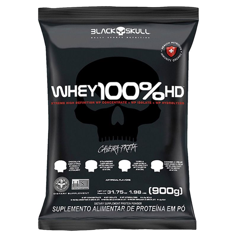 WHEY 100% HD MORANGO BLACK SKULL REFIL 900G