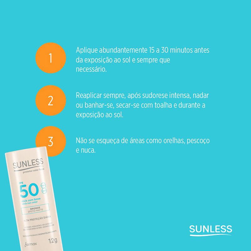 SUNLESS PROTETOR SOLAR FPS50 STICK BRONZE 12G