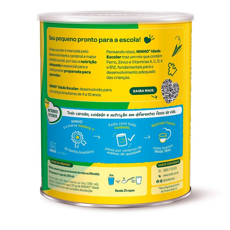 LEITE NINHO IDADE ESCOLAR 4 A 10 ANOS 750G