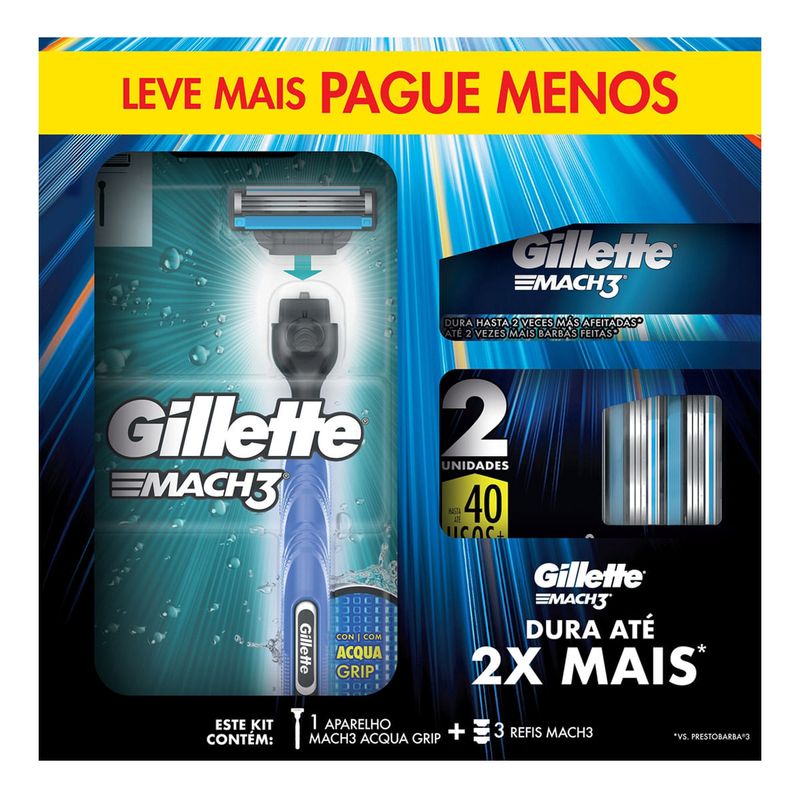 KIT GILLETTE MACH3 APARELHO+2CARGAS