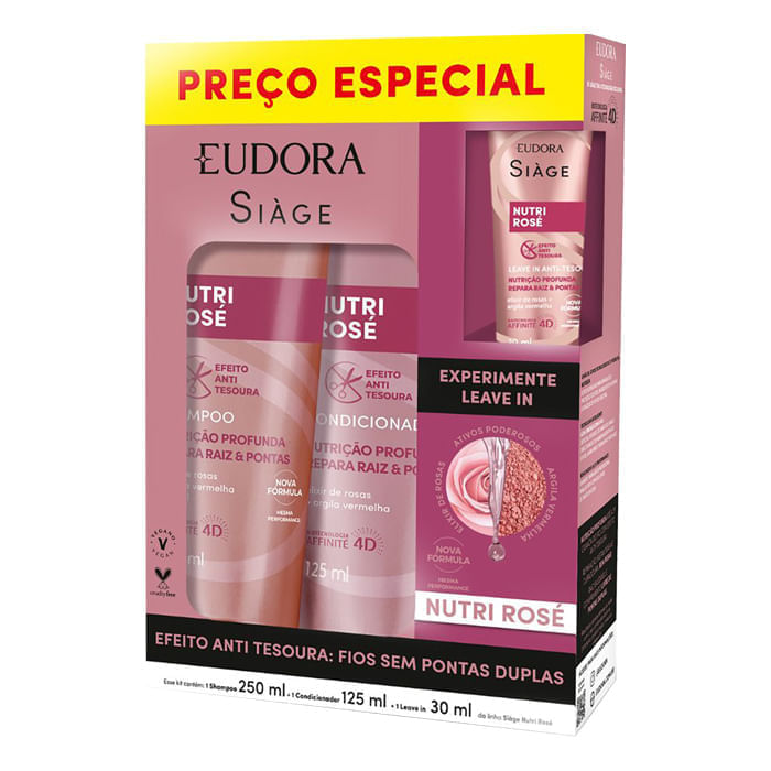 KIT EUDORA SIAGE NUTRI ROSE SH/COND/LEAVE IN