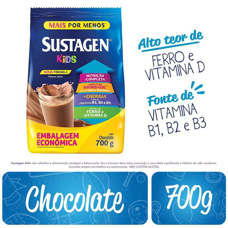SUSTAGEN KIDS SABOR CHOCOLATE SACHE LEVE700G PAGUE500G