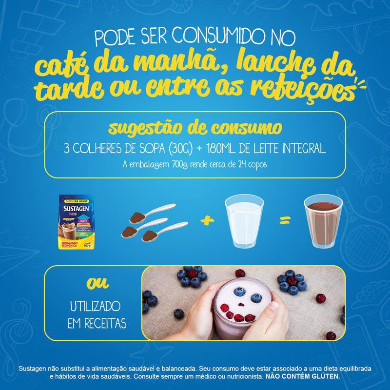 SUSTAGEN KIDS SABOR CHOCOLATE SACHE LEVE700G PAGUE500G