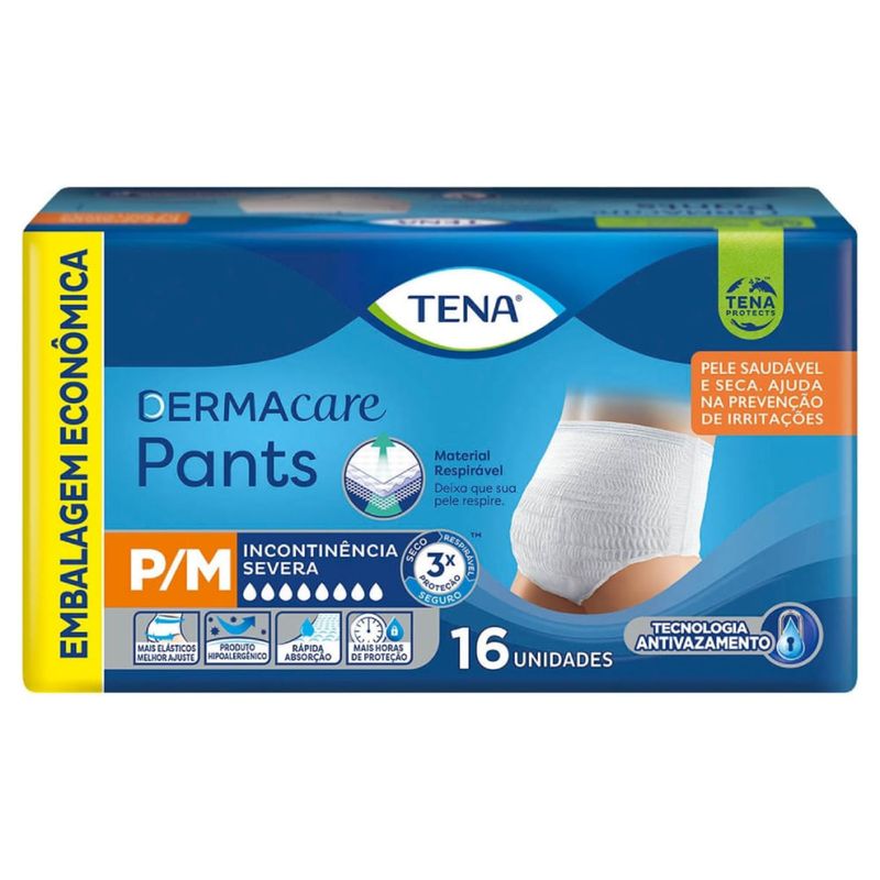 ROUPA INTIMA DESCARTAVEL TENA PANTS DERMACARE P/M 16UN