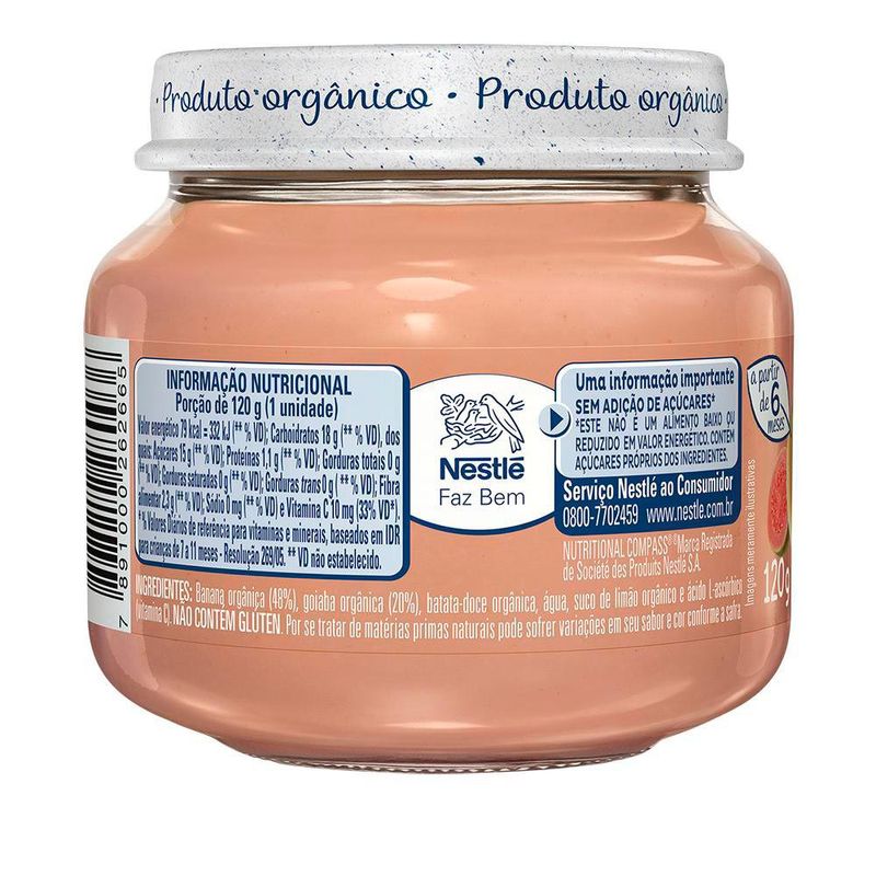 PAPINHA NESTLE ORGANICA GOIABA E BANANA 120G