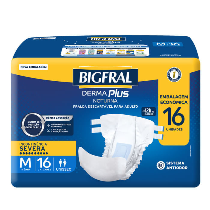 FRALDA BIGFRAL DERMAPLUS NOTURNA M 16UN