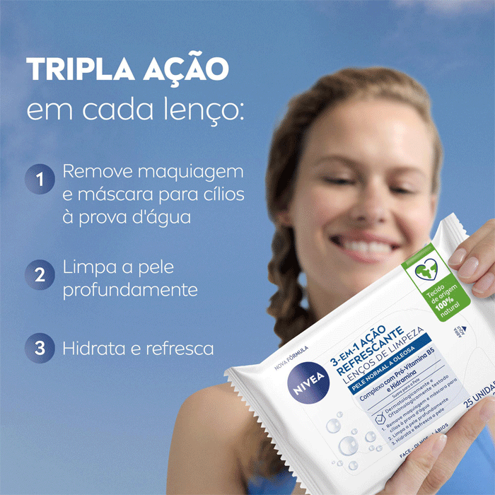 NIVEA LENÇO DE LIMPEZA E DEMAQUILANTE 3EM1 AÇAO REFRESCANTE