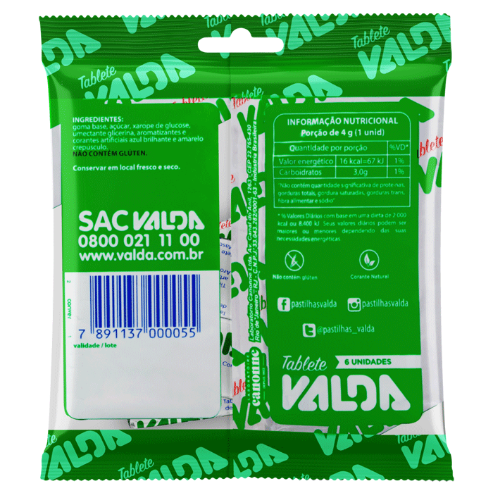 VALDA GOMA DE MASCAR TABLETE SACHE 6UN