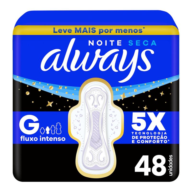 ABSORVENTE ALWAYS NOTURNO COM ABAS COBERTURA SECA 48UN