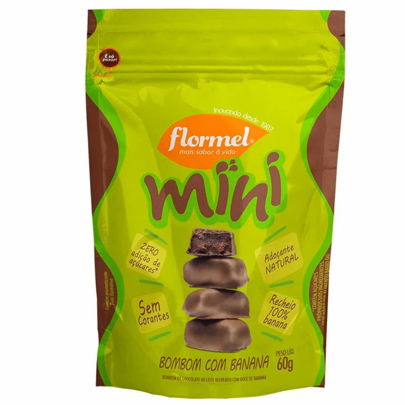 MINI BOMBOM FLORMEL COM BANANA ZERO AÇUCAR 60G