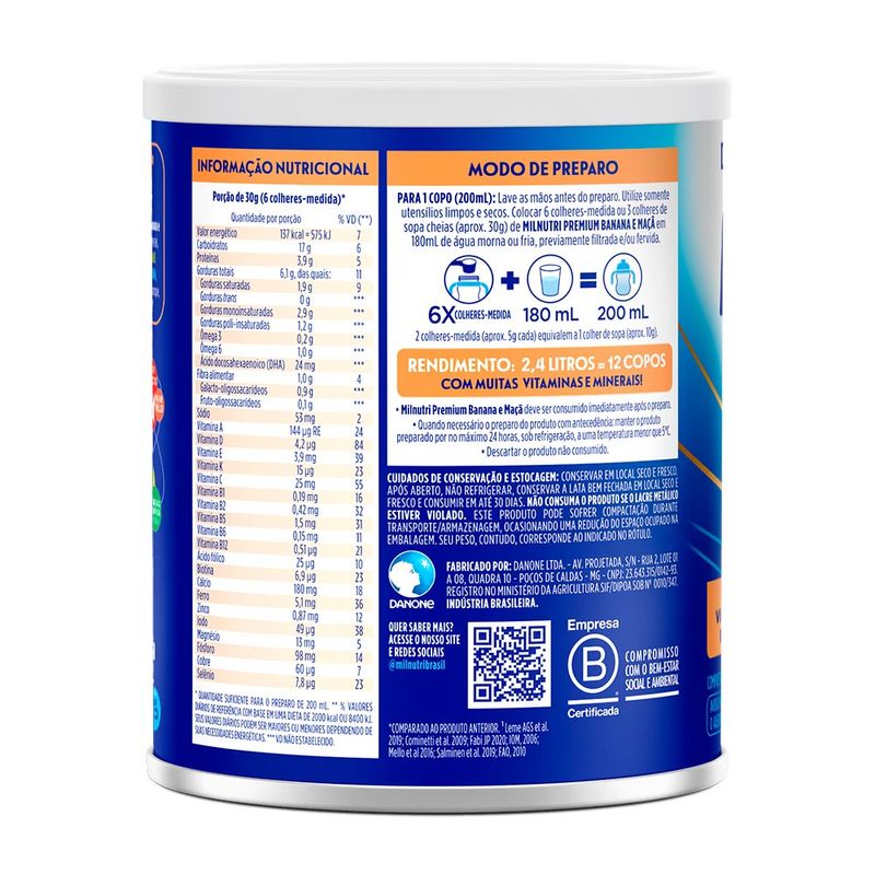 MILNUTRI VITAMINA DE FRUTAS SABOR BANANA E MAÇA 380G