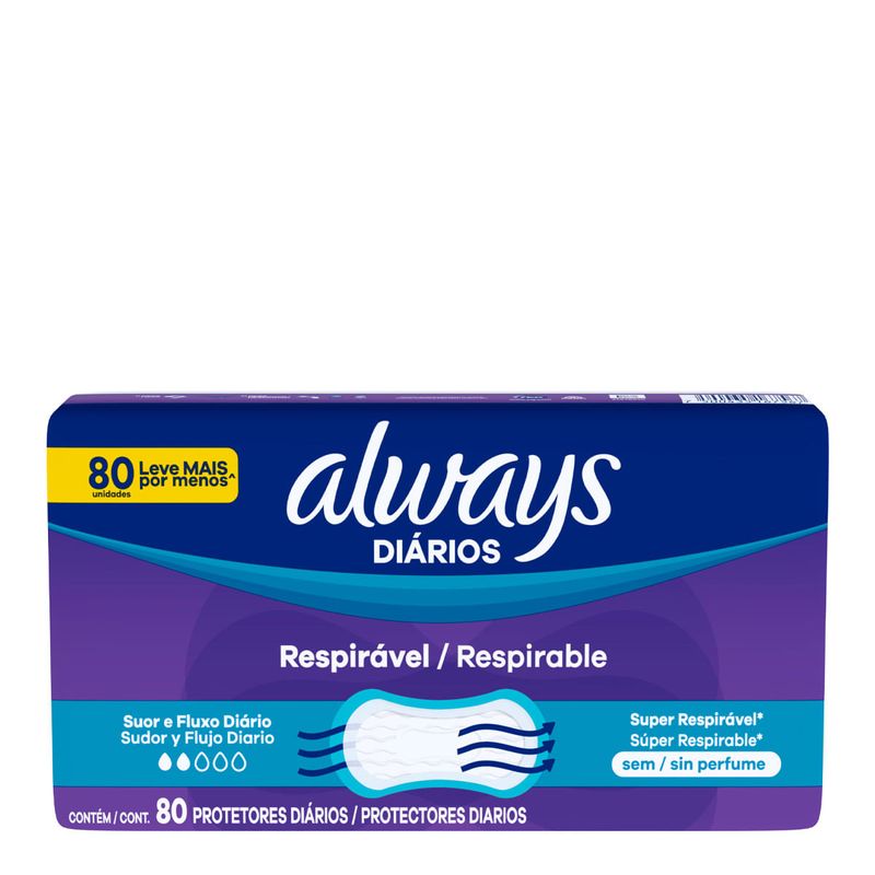 PROTETOR DIARIO ALWAYS SEM PERFUME RESPIRAVEL 80UN