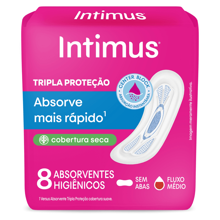 ABSORVENTE INTIMUS TRIPLA PROTEÇAO COBERTURA SECA SEM ABAS 8