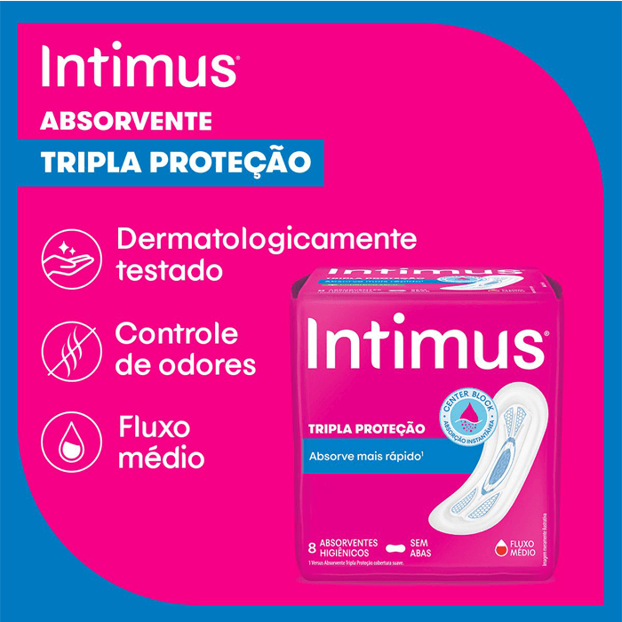 ABSORVENTE INTIMUS TRIPLA PROTEÇAO COBERTURA SECA SEM ABAS 8