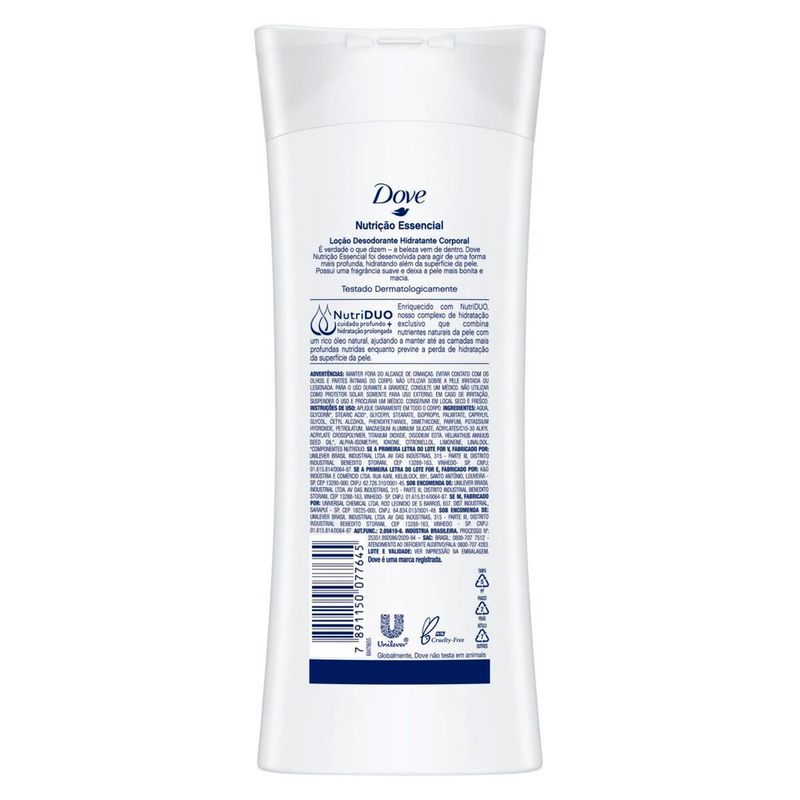 DOVE LOÇAO HIDRATANTE NUTRIÇAO ESSENCIAL SUAVE 400ML