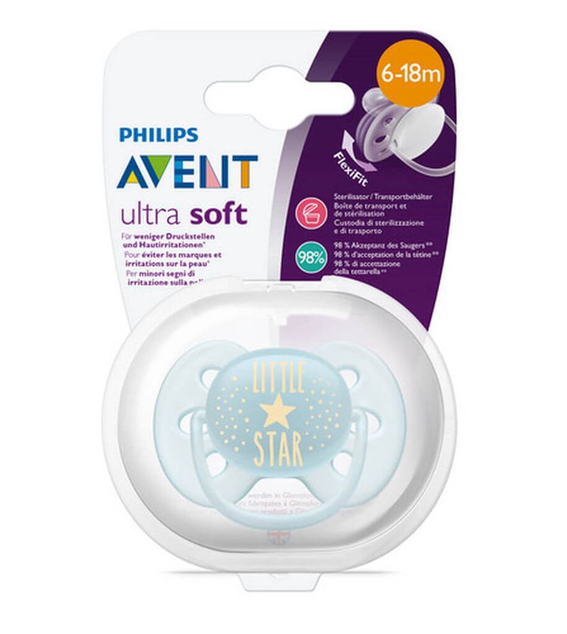 CHUPETA PHILIPS AVENT ULTRA SOFT AZUL HELLO 6A18M