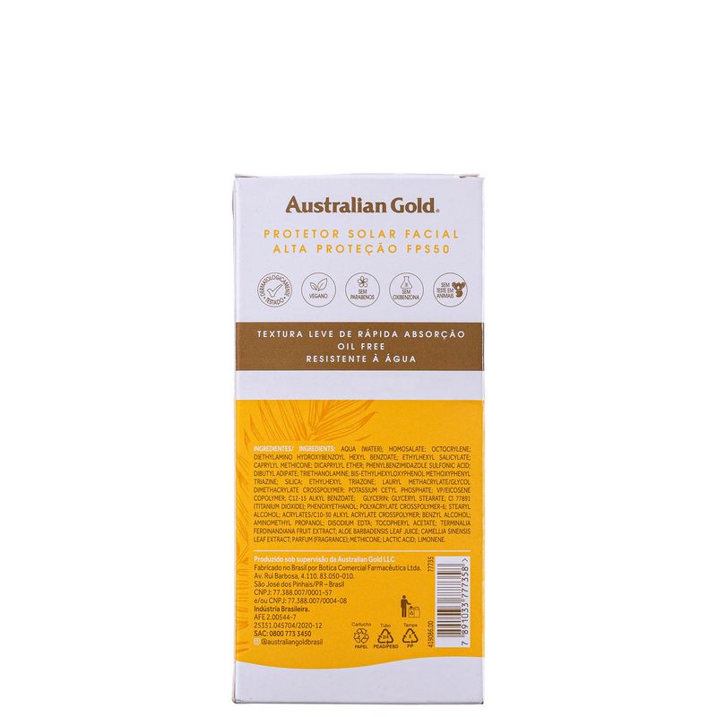 AUSTRALIAN GOLD PROTETOR SOLAR FPS50 FACIAL GEL CR 50G