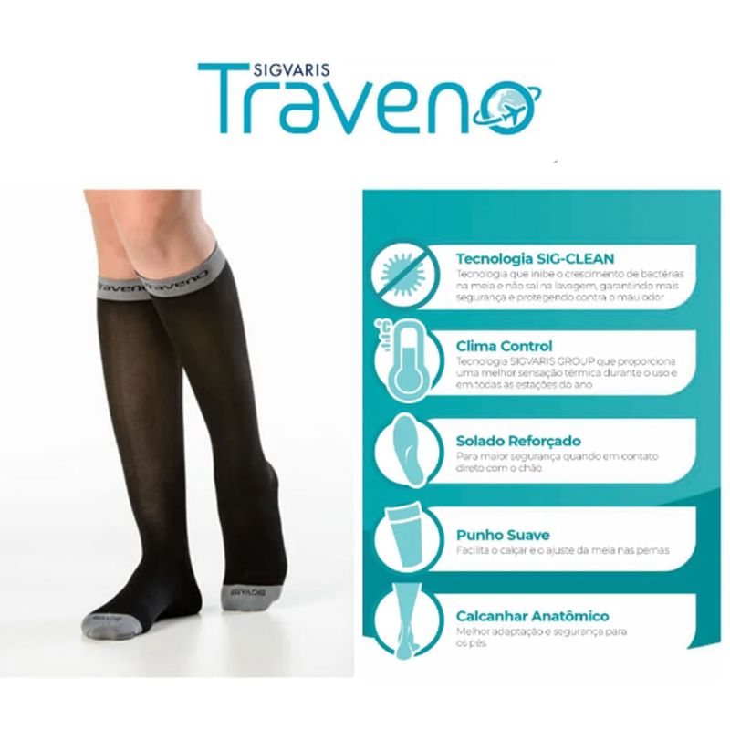 MEIA DE VIAGEM SIGVARIS TRAVENO UNISSEX PANTURRILHA P PRETA