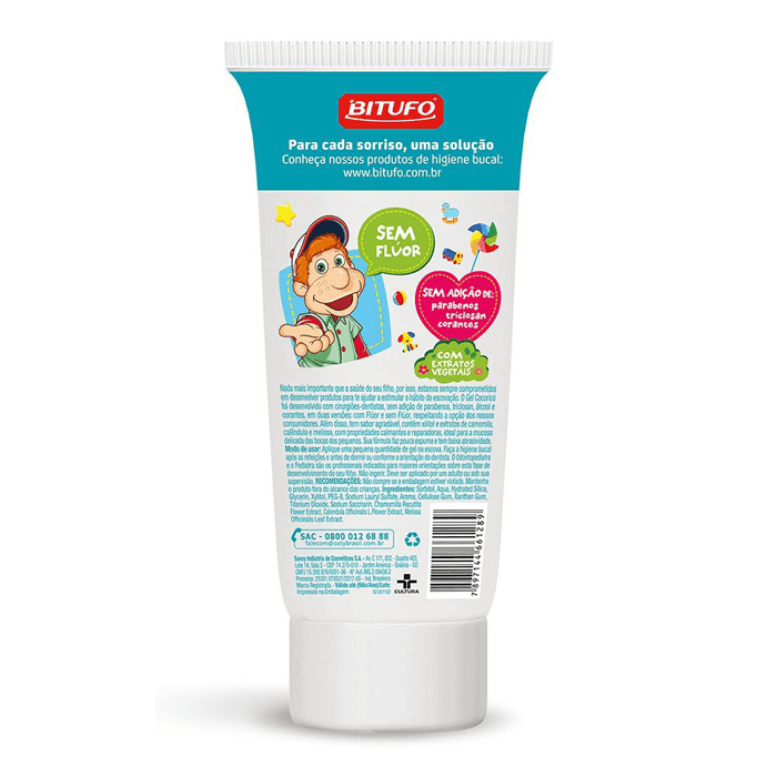 GEL DENTAL BITUFO COCORICO SEM FLUOR TUTTI FRUTTI 90G
