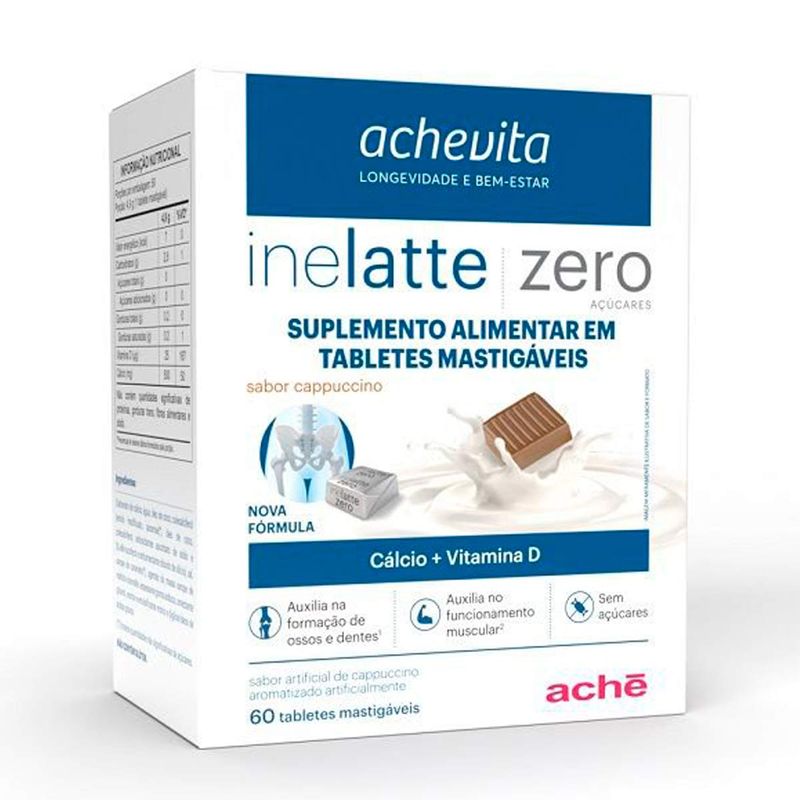 INELATTE ZERO AÇUCAR SABOR CAPPUCCINO 60TABLETES MASTIGAVEIS