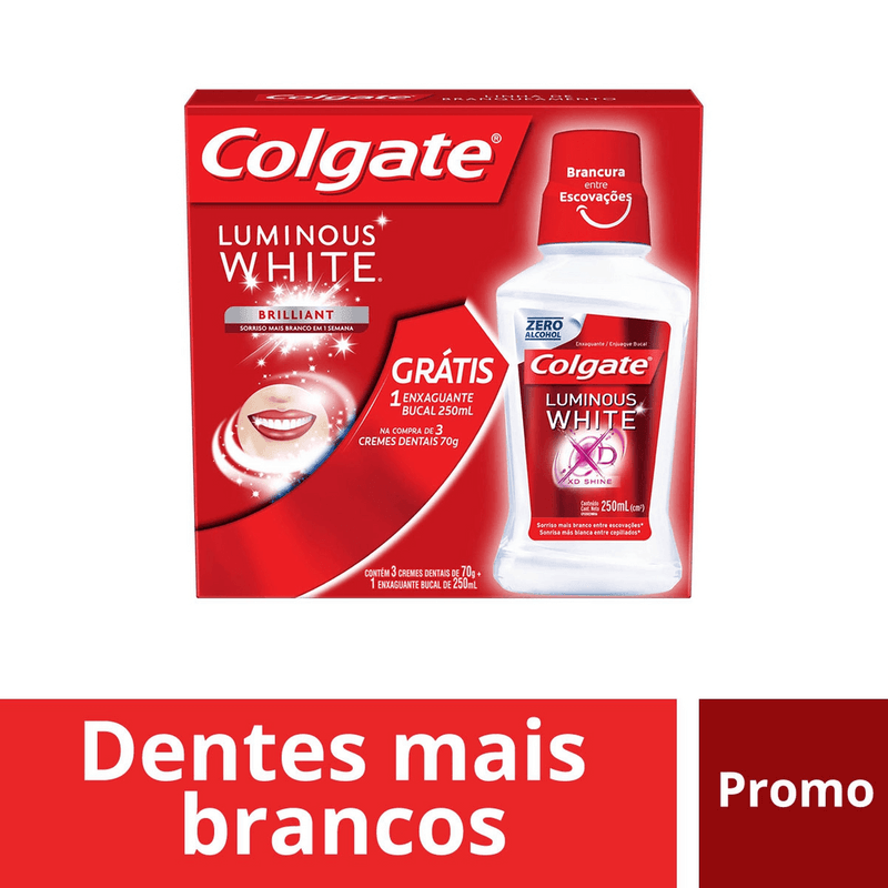CREME DENTAL COLGATE LUMINOUS WHITE 70G 3UN GRATIS ENXAGUATO