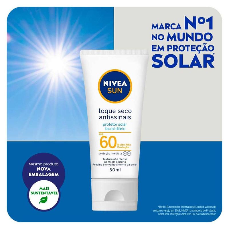 NIVEA SUN PROTETOR SOLAR FACIAL ANTISSINAIS TOQUE SECO FPS60