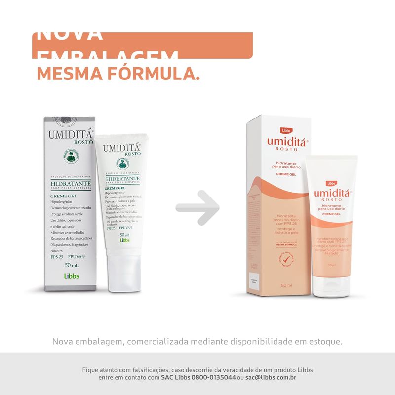 UMIDITA ROSTO GEL CREME HIDRATANTE PARA PELES SENSIVEIS FPS2